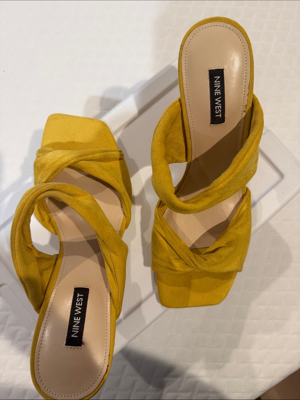Nine West Mustard Yellow Twist Strap Slide Mules